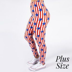 NWT *BOUTIQUE* PATRIOTIC STARS & STRIPES LEGGINGS PLUS OSFM 12-20